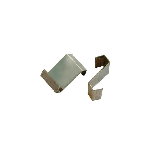 To Z-formede metalclips til fastgørelse af drivhusglas