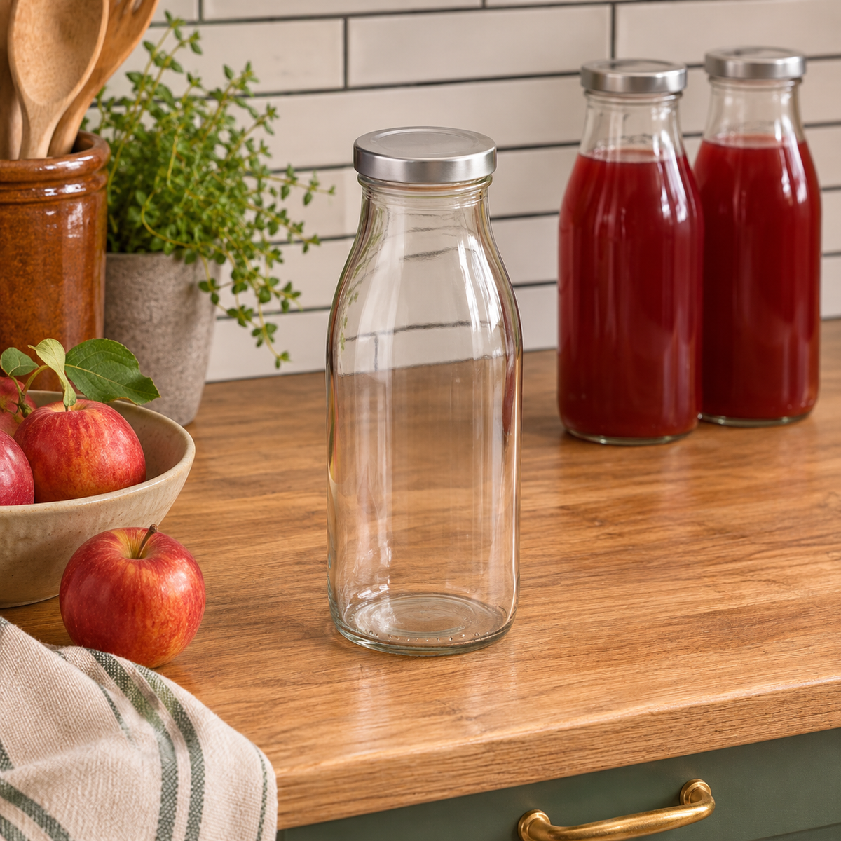 Glas Saftflasker m/ Låg – 6 stk