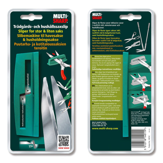 Multi-Sharp saksesliber i emballage set for- og bagfra